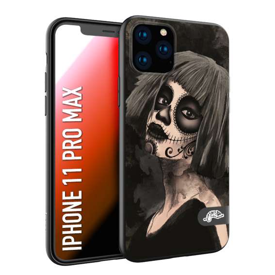 CUSTOMIZZA - Custodia cover nera morbida in tpu compatibile per iPhone 11 PRO MAX chicana messicana dea de la muerte donna santa tattoo disegnata