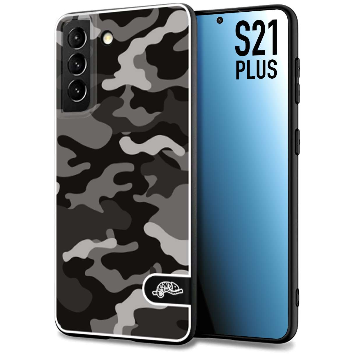 CUSTOMIZZA - Custodia cover nera morbida in tpu compatibile per Samsung S21 PLUS camouflage mimetico militare nero black grigio