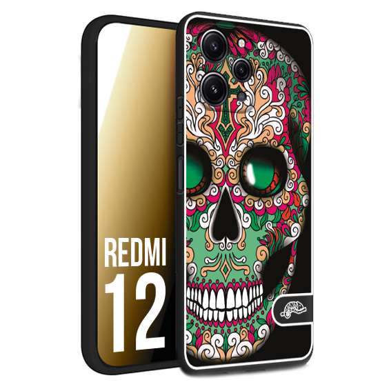 CUSTOMIZZA - Custodia cover nera morbida in tpu compatibile per Xiaomi Redmi 12 teschio messicano Mexican skull verde fucsia