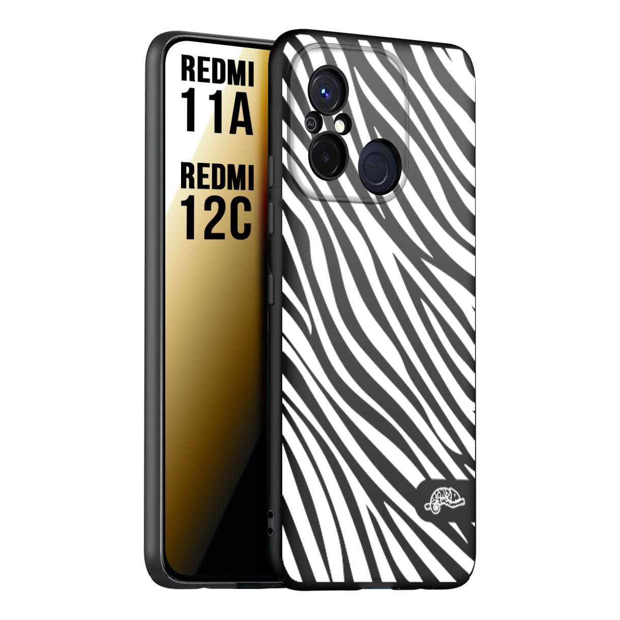 CUSTOMIZZA - Custodia cover nera morbida in tpu compatibile per Xiaomi Redmi 11A - 12C zebrata maculata a rilievo soft touch donna bianca