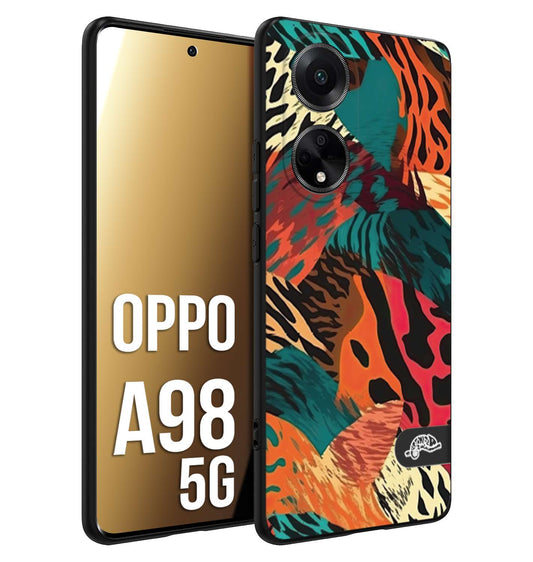 CUSTOMIZZA - Custodia cover nera morbida in tpu compatibile per Oppo A98 5G leopardato tigrato tiger colorata summer arancio verde fucsia