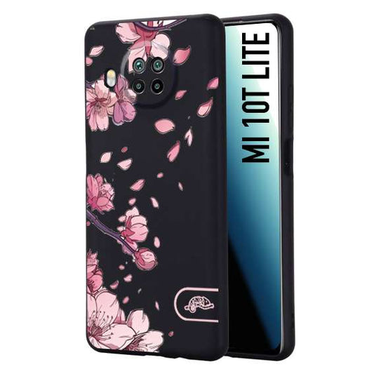 CUSTOMIZZA - Custodia cover nera morbida in tpu compatibile per Xiaomi Mi 10T LITE giapponese fiori di ciliegio in fiore a rilievo disegnata tattoo