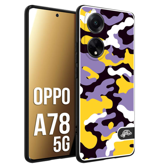 CUSTOMIZZA - Custodia cover nera morbida in tpu compatibile per Oppo A78 5G camouflage mimetico militare viola lilla giallo