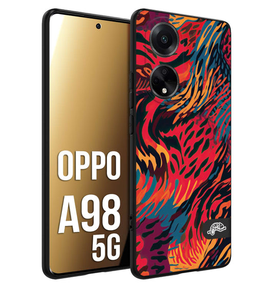 CUSTOMIZZA - Custodia cover nera morbida in tpu compatibile per Oppo A98 5G leopardato maculato tigrato colorata fiamme rossa blu arancione