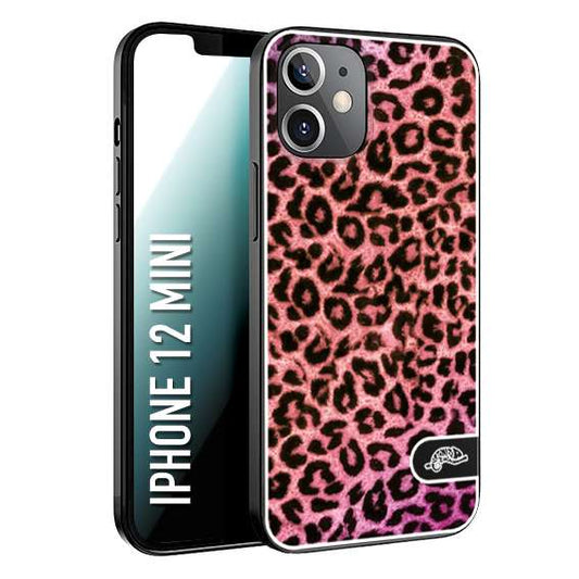 CUSTOMIZZA - Custodia cover nera morbida in tpu compatibile per iPhone 12 MINI leopardato maculato donna rosa leopard