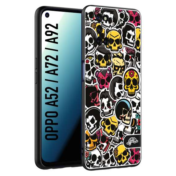 CUSTOMIZZA - Custodia cover nera morbida in tpu compatibile per Oppo A52 - A72 - A92 sticker bomb teschi colorati adesivi skulls skater snowboard