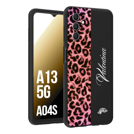 CUSTOMIZZA - Custodia cover nera morbida in tpu compatibile per Samsung A04S - A13 5G leopardato rosa fucsia personalizzata nome iniziali