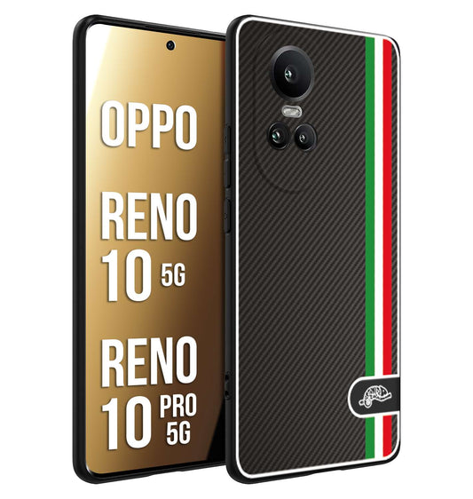 CUSTOMIZZA - Custodia cover nera morbida in tpu compatibile per Oppo Reno 10 5G - 10 PRO 5G effetto fibra di carbonio bandiera Italia made in Italy