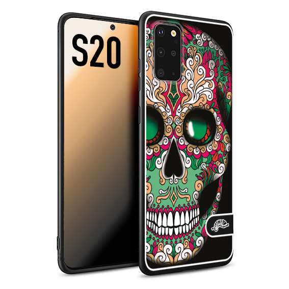 CUSTOMIZZA - Custodia cover nera morbida in tpu compatibile per Samsung S20 teschio messicano Mexican skull verde fucsia