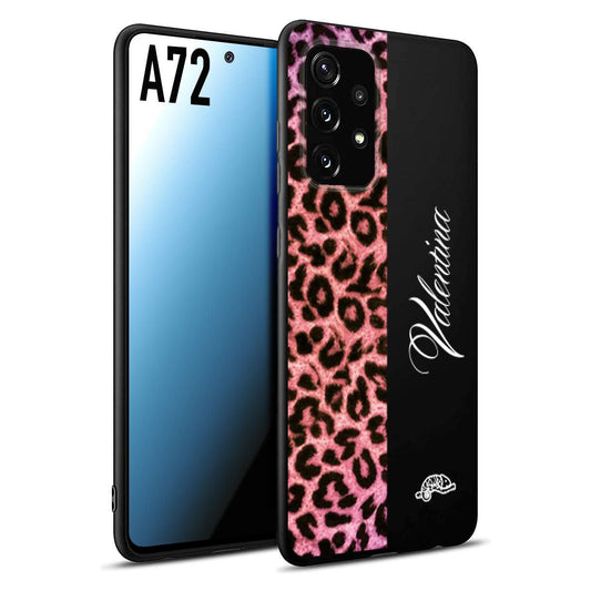 CUSTOMIZZA - Custodia cover nera morbida in tpu compatibile per Samsung A72 leopardato rosa fucsia personalizzata nome iniziali