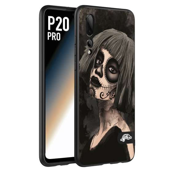 CUSTOMIZZA - Custodia cover nera morbida in tpu compatibile per Huawei P20 PRO chicana messicana dea de la muerte donna santa tattoo disegnata