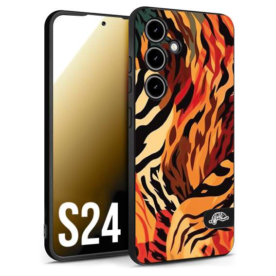 CUSTOMIZZA - Custodia cover nera morbida in tpu compatibile per Samsung S24 leopardato maculato tigrato tiger colorata gialla rossa arancio