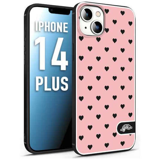 CUSTOMIZZA - Custodia cover nera morbida in tpu compatibile per iPhone 14 PLUS cuori pois rosa donna pin up vintage