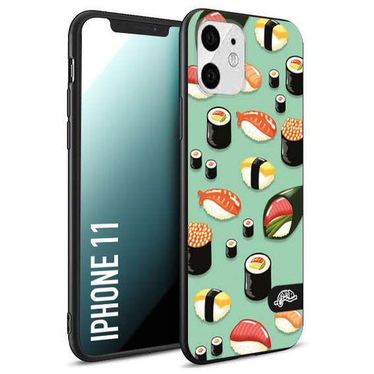 CUSTOMIZZA - Custodia cover nera morbida in tpu compatibile per iPhone 11 sushi disegni giapponese nighiri acquamarina verde