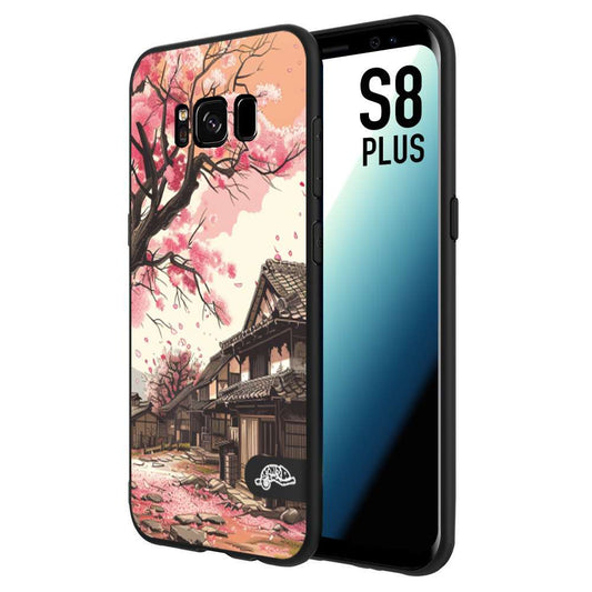 CUSTOMIZZA - Custodia cover nera morbida in tpu compatibile per Samsung S8 PLUS casa giapponese rosa ciliegio in fiore disegnata tattoo