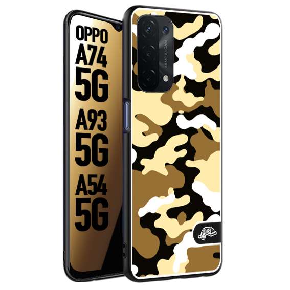 CUSTOMIZZA - Custodia cover nera morbida in tpu compatibile per Oppo A74 5G - A93 5G - A54 5G camouflage mimetico militare giallo desert brown