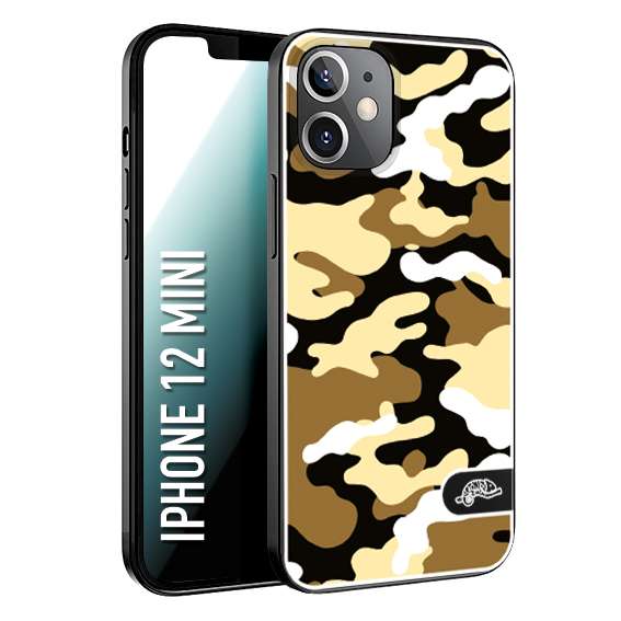 CUSTOMIZZA - Custodia cover nera morbida in tpu compatibile per iPhone 12 MINI camouflage mimetico militare giallo desert brown