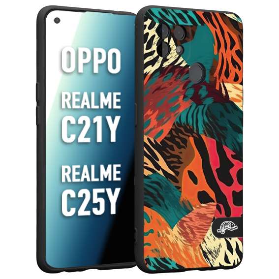 CUSTOMIZZA - Custodia cover nera morbida in tpu compatibile per Oppo Realme C21Y - C25Y leopardato tigrato tiger colorata summer arancio verde fucsia