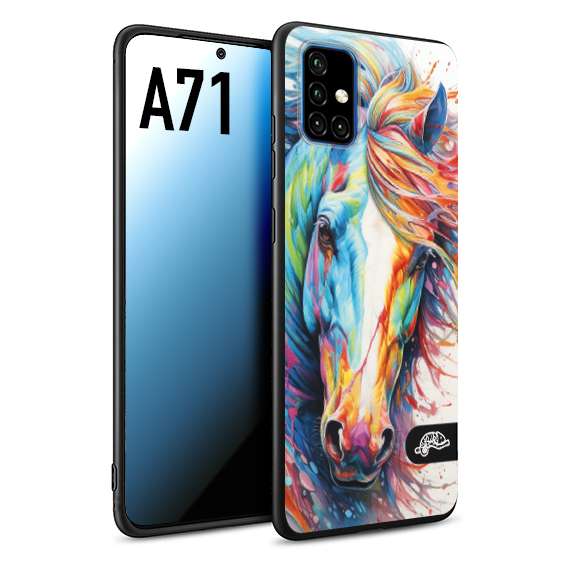 CUSTOMIZZA - Custodia cover nera morbida in tpu compatibile per Samsung A71 animali color cavallo horse viso colori vibranti disegnato schizzo