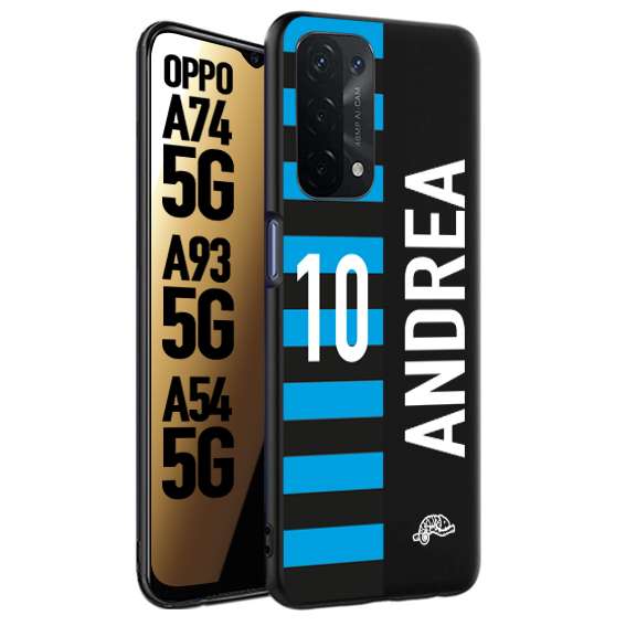 CUSTOMIZZA - Custodia cover nera morbida in tpu compatibile per Oppo A74 5G - A93 5G - A54 5G personalizzata calcio football nome e numero calciatori nerazzurra