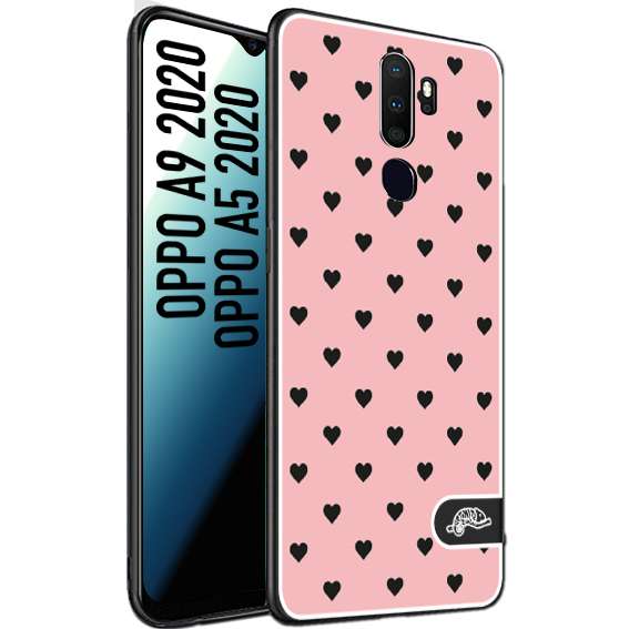 CUSTOMIZZA - Custodia cover nera morbida in tpu compatibile per Oppo A9 2020 - A5 2020 cuori pois rosa donna pin up vintage