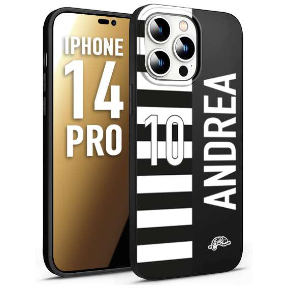 CUSTOMIZZA - Custodia cover nera morbida in tpu compatibile per iPhone 14 PRO personalizzata calcio football nome e numero calciatori bianconera