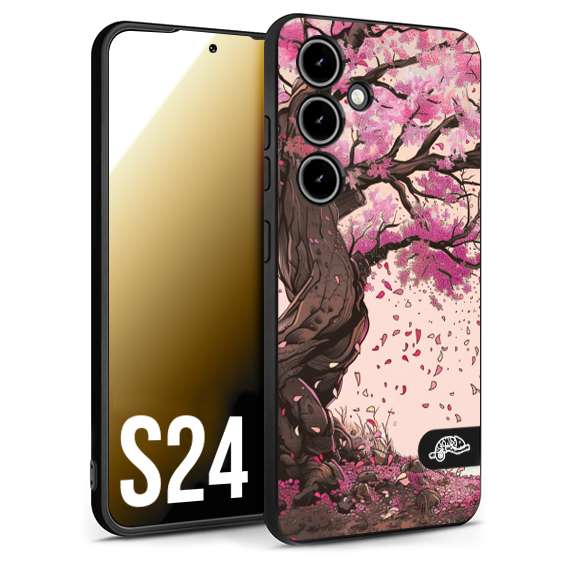 CUSTOMIZZA - Custodia cover nera morbida in tpu compatibile per Samsung S24 giapponese colori morbidi fiori di ciliegio rosa disegnata