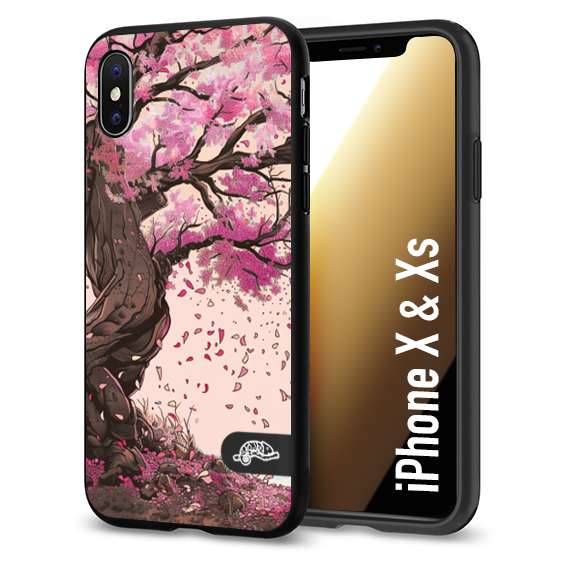 CUSTOMIZZA - Custodia cover nera morbida in tpu compatibile per iPhone X - Xs giapponese colori morbidi fiori di ciliegio rosa disegnata