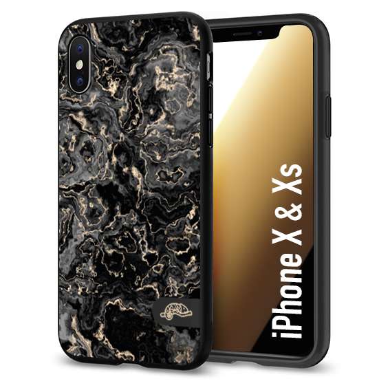 CUSTOMIZZA - Custodia cover nera morbida in tpu compatibile per iPhone X - Xs effetto marmo marble nero black venature dorato pietra