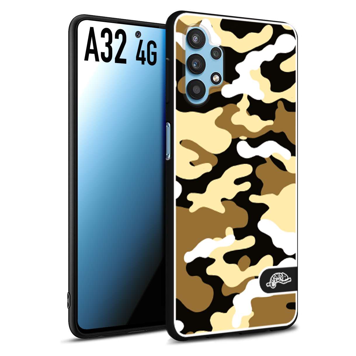 CUSTOMIZZA - Custodia cover nera morbida in tpu compatibile per Samsung A32 4G camouflage mimetico militare giallo desert brown