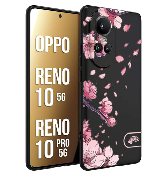 CUSTOMIZZA - Custodia cover nera morbida in tpu compatibile per Oppo Reno 10 5G - 10 PRO 5G giapponese fiori di ciliegio in fiore a rilievo disegnata tattoo