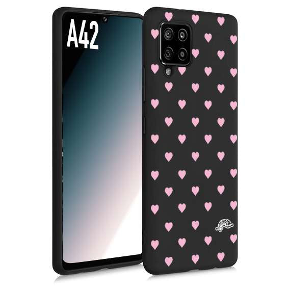 CUSTOMIZZA - Custodia cover nera morbida in tpu compatibile per Samsung A42 cuori pois rosa su nero donna pin up vintage