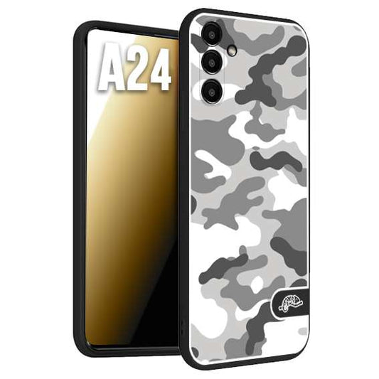 CUSTOMIZZA - Custodia cover nera morbida in tpu compatibile per Samsung A24 camouflage mimetico militare bianco white