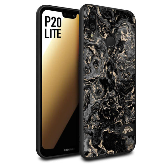 CUSTOMIZZA - Custodia cover nera morbida in tpu compatibile per Huawei P20 LITE effetto marmo marble nero black venature dorato pietra