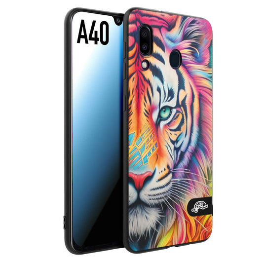 CUSTOMIZZA - Custodia cover nera morbida in tpu compatibile per Samsung A40 animali color tigre tiger viso colori vibranti disegnato schizzo