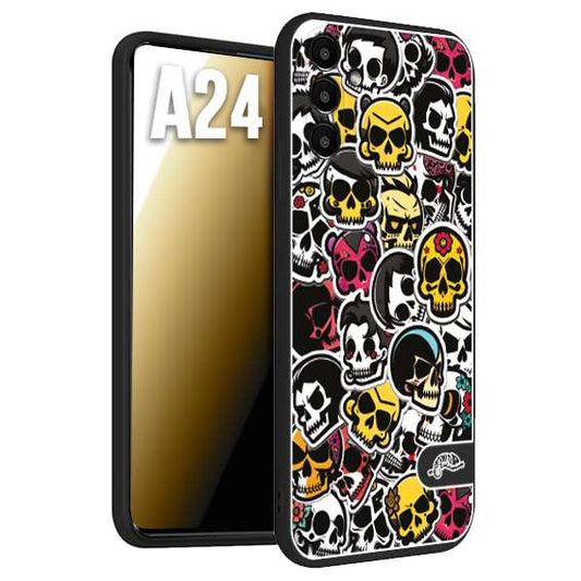 CUSTOMIZZA - Custodia cover nera morbida in tpu compatibile per Samsung A24 sticker bomb teschi colorati adesivi skulls skater snowboard