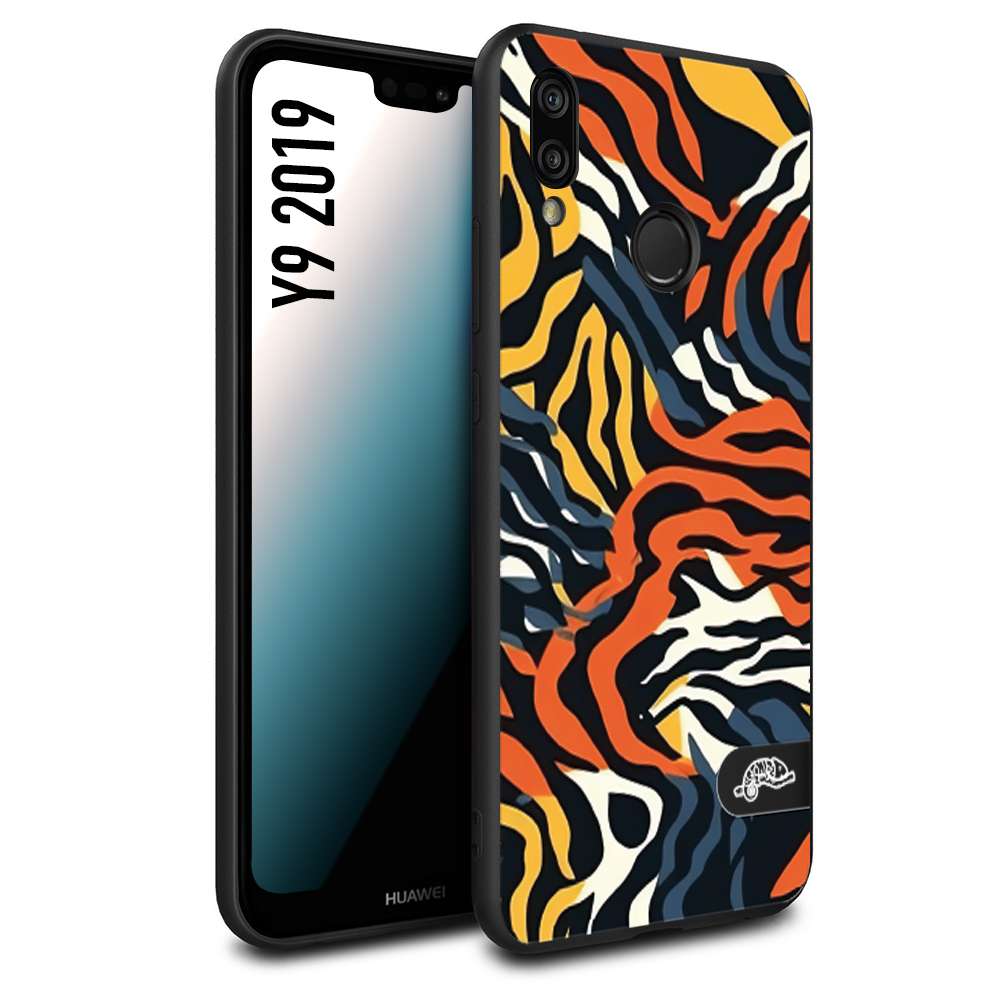 CUSTOMIZZA - Custodia cover nera morbida in tpu compatibile per Huawei Y9 2019 leopardato maculato tigrato tiger colorata gialla blu arancio