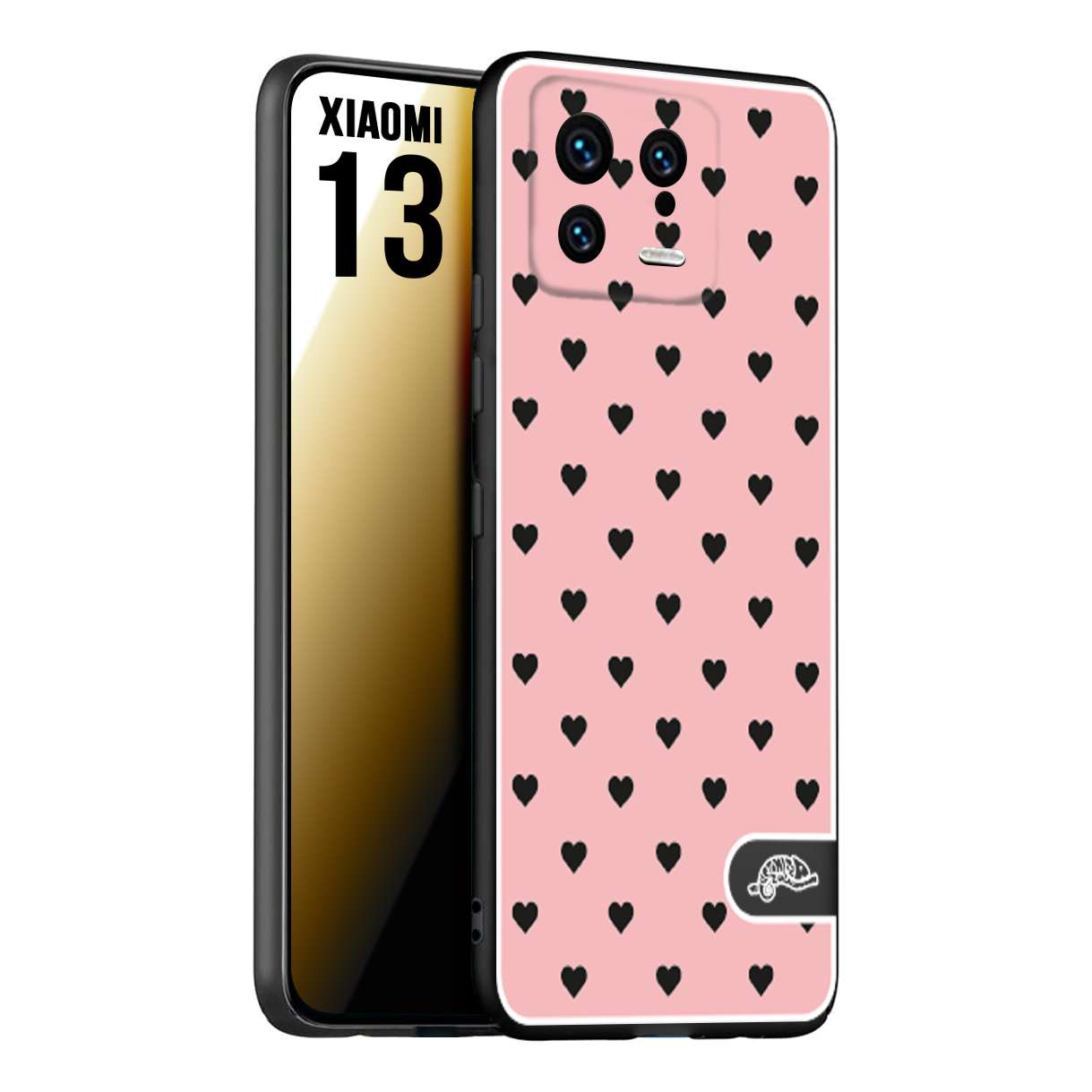 CUSTOMIZZA - Custodia cover nera morbida in tpu compatibile per Xiaomi 13 cuori pois rosa donna pin up vintage