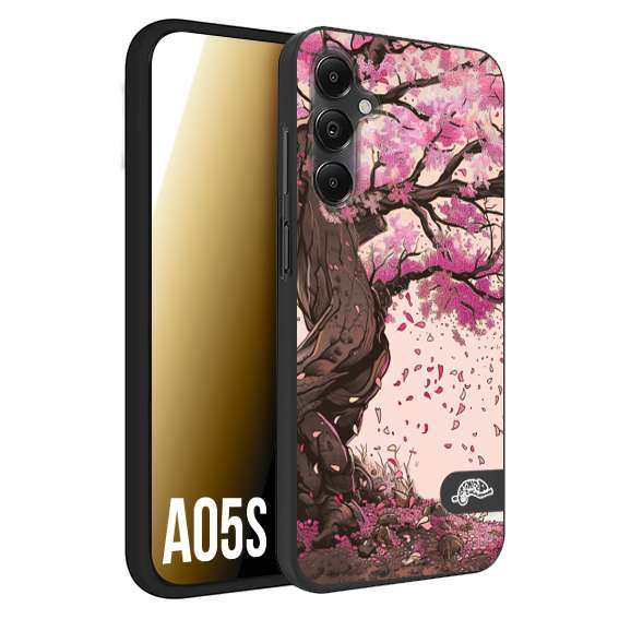 CUSTOMIZZA - Custodia cover nera morbida in tpu compatibile per Samsung A05S giapponese colori morbidi fiori di ciliegio rosa disegnata