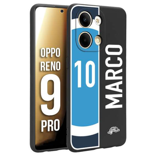 CUSTOMIZZA - Custodia cover nera morbida in tpu compatibile per Oppo Reno 9 PRO personalizzata calcio football nome e numero calciatori biancoazzurri bianco celesti