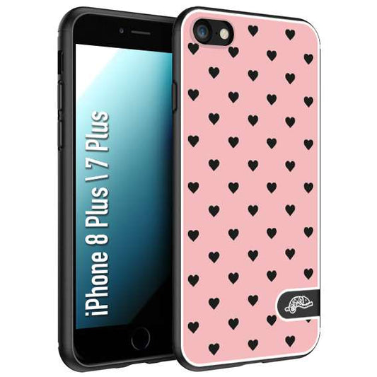 CUSTOMIZZA - Custodia cover nera morbida in tpu compatibile per iPhone 7 Plus - 8 pluscuori pois rosa donna pin up vintage