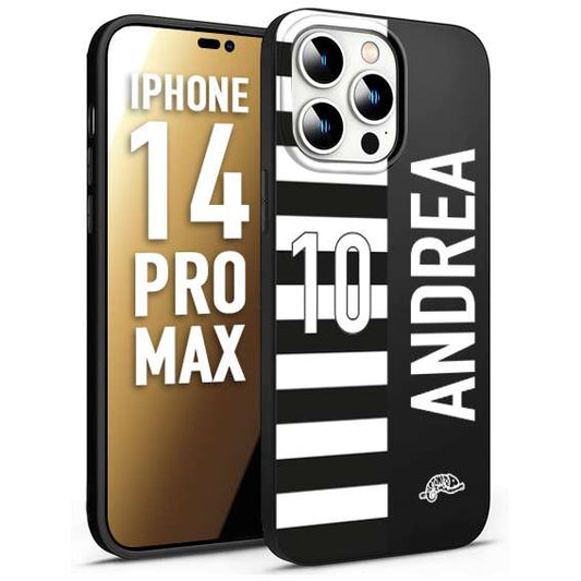 CUSTOMIZZA - Custodia cover nera morbida in tpu compatibile per iPhone 14 PRO MAX personalizzata calcio football nome e numero calciatori bianconera