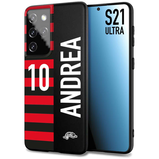 CUSTOMIZZA - Custodia cover nera morbida in tpu compatibile per Samsung S21 ULTRA personalizzata calcio football nome e numero calciatori rossonera