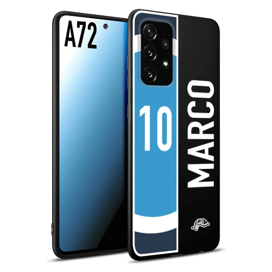 CUSTOMIZZA - Custodia cover nera morbida in tpu compatibile per Samsung A72 personalizzata calcio football nome e numero calciatori biancoazzurri bianco celesti