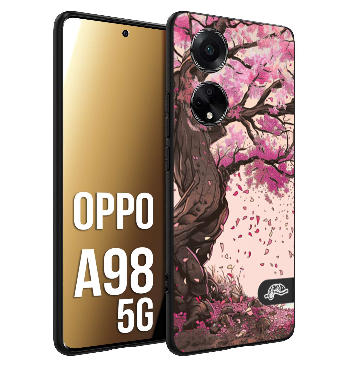 CUSTOMIZZA - Custodia cover nera morbida in tpu compatibile per Oppo A98 5G giapponese colori morbidi fiori di ciliegio rosa disegnata