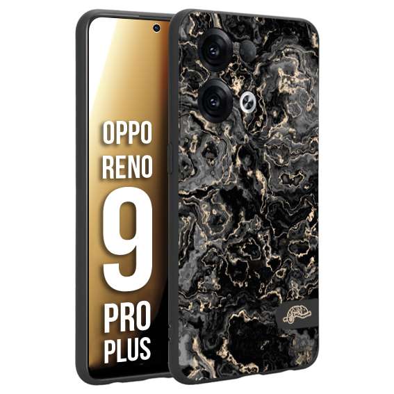 CUSTOMIZZA - Custodia cover nera morbida in tpu compatibile per Oppo Reno 9 PRO PLUS effetto marmo marble nero black venature dorato pietra