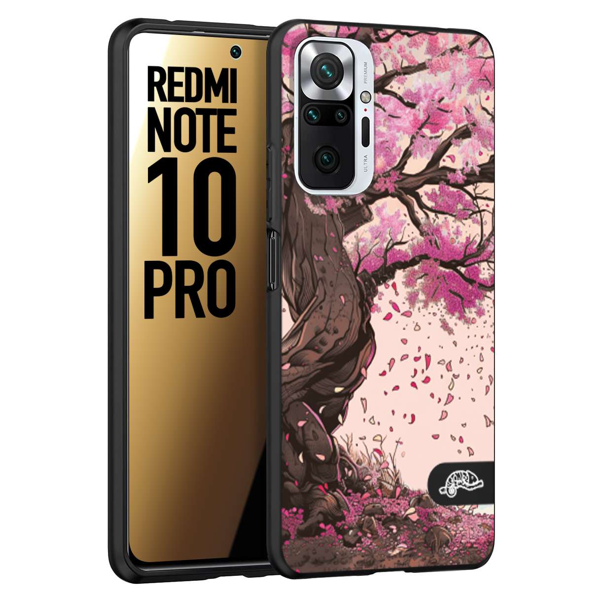 CUSTOMIZZA - Custodia cover nera morbida in tpu compatibile per Xiaomi Redmi Note 10 PRO giapponese colori morbidi fiori di ciliegio rosa disegnata