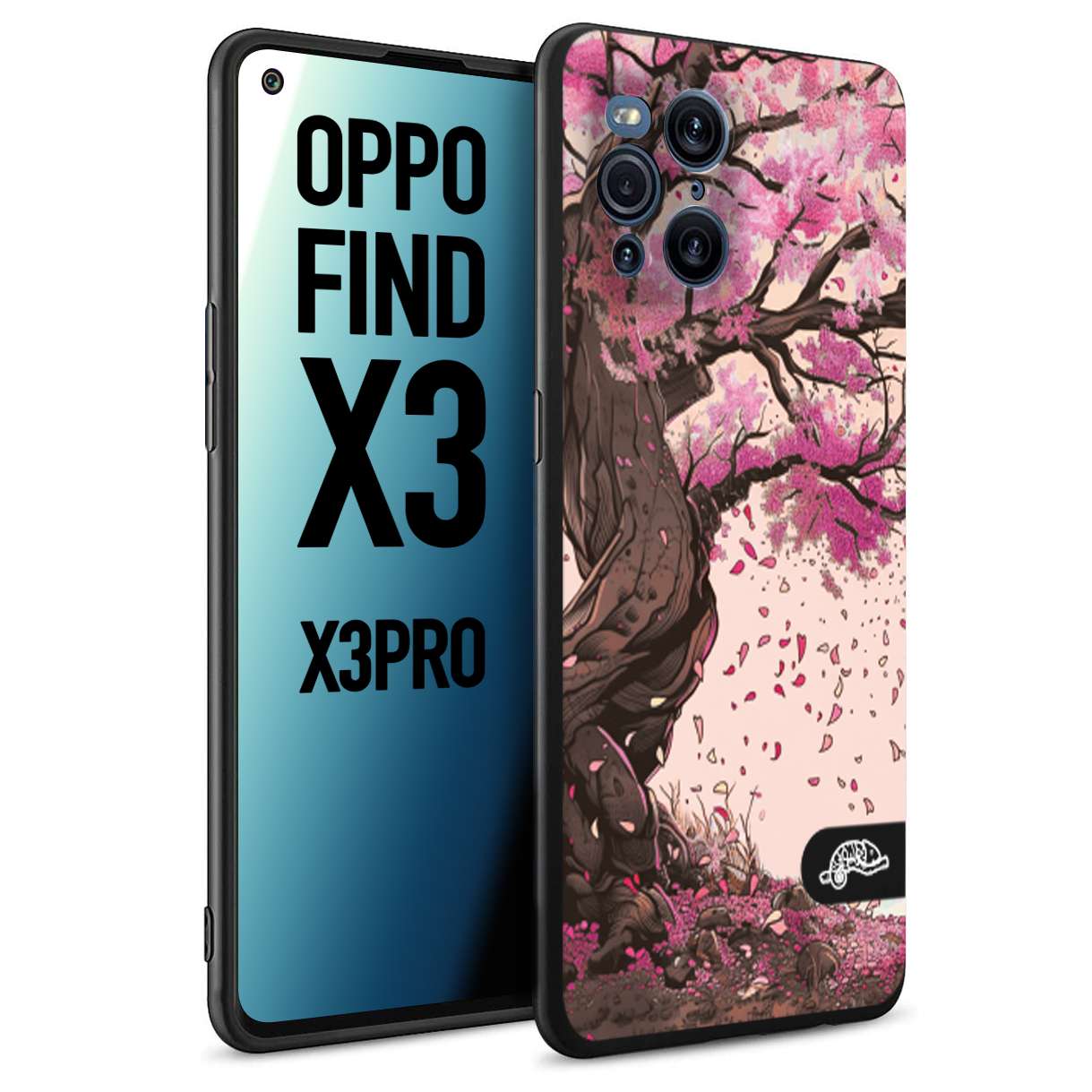 CUSTOMIZZA - Custodia cover nera morbida in tpu compatibile per Oppo Find X3 - Find X3 Pro 5G giapponese colori morbidi fiori di ciliegio rosa disegnata