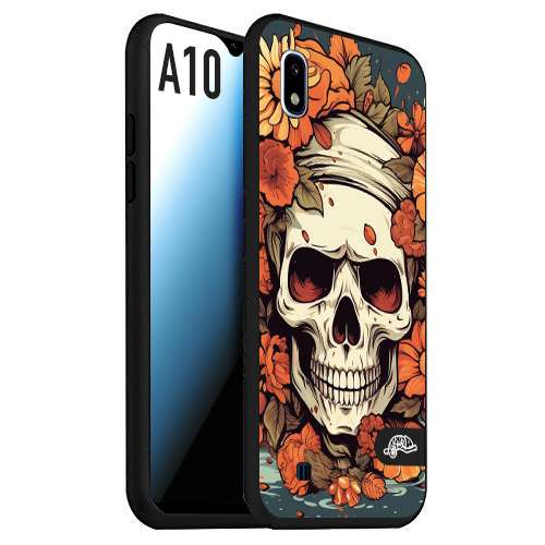 CUSTOMIZZA - Custodia cover nera morbida in tpu compatibile per Samsung A10 teschio skull flowers fiori tattoo disegnato alta definizione