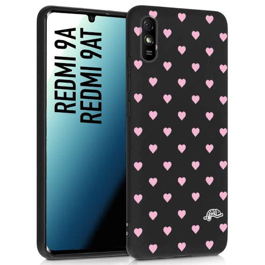 CUSTOMIZZA - Custodia cover nera morbida in tpu compatibile per Xiaomi Redmi 9A - 9AT cuori pois rosa su nero donna pin up vintage